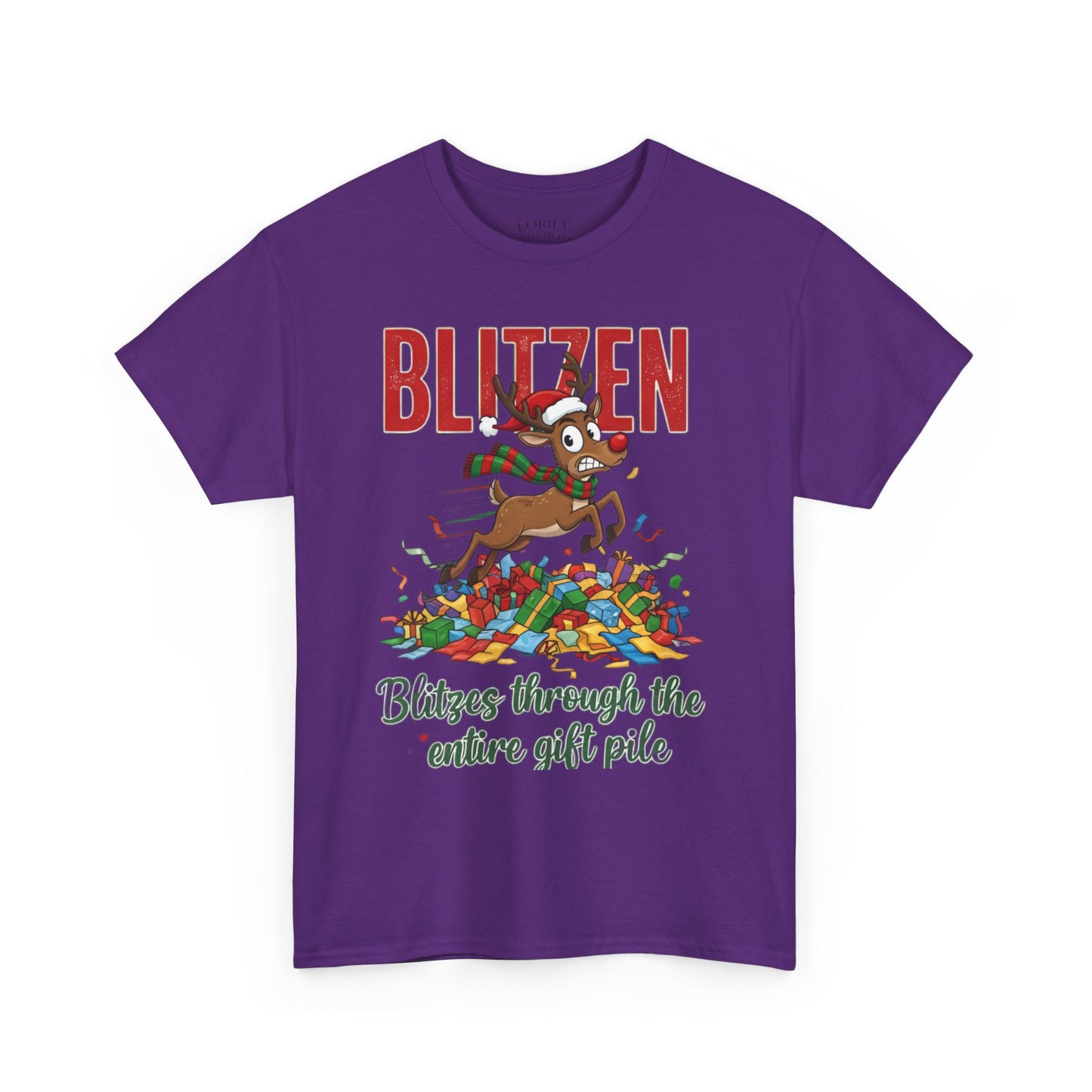 Blitzen Reindeer Christmas Tee — "Blitzen Blitzen through the chaos of the pile" Holiday Shirt
